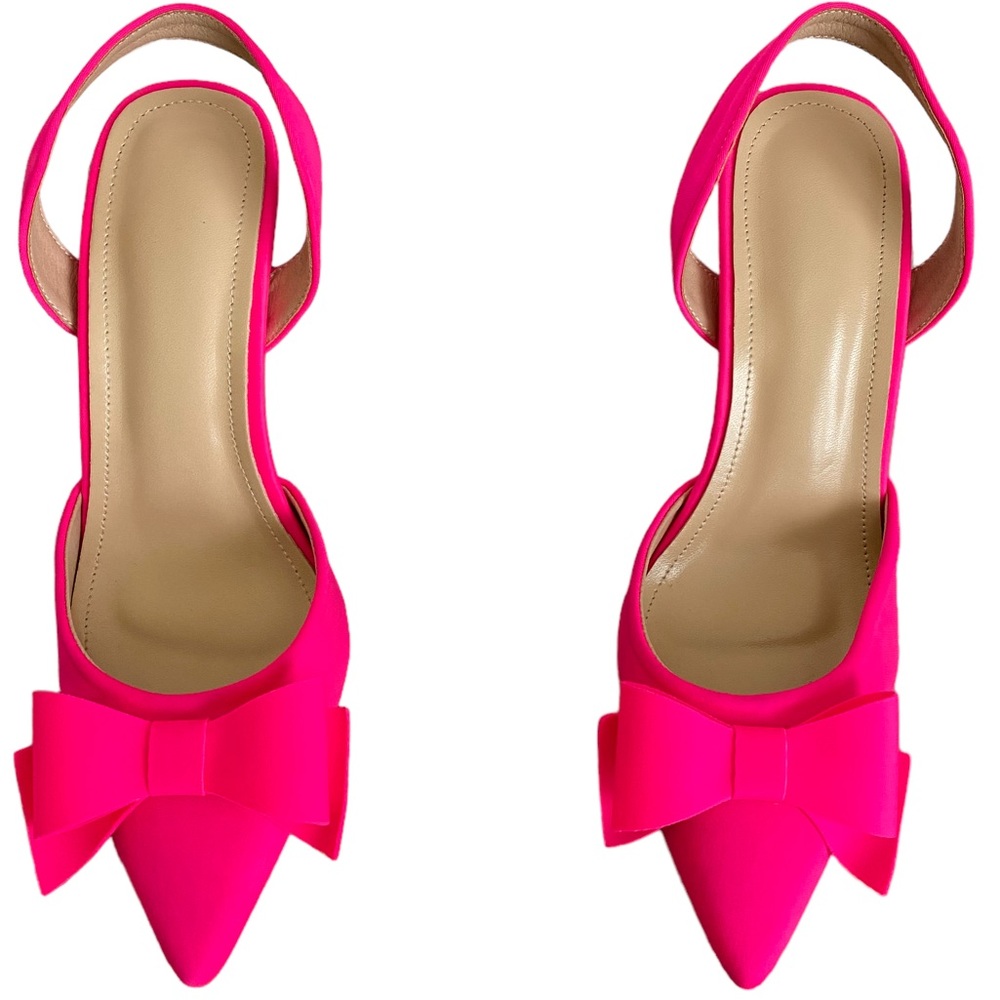NWOT Women’s Hot Pink Pointed Toe Bow Detail Slingback Pumps Size 6